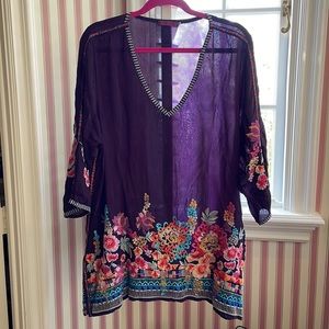 Johnny Was purple top with floral embroidery